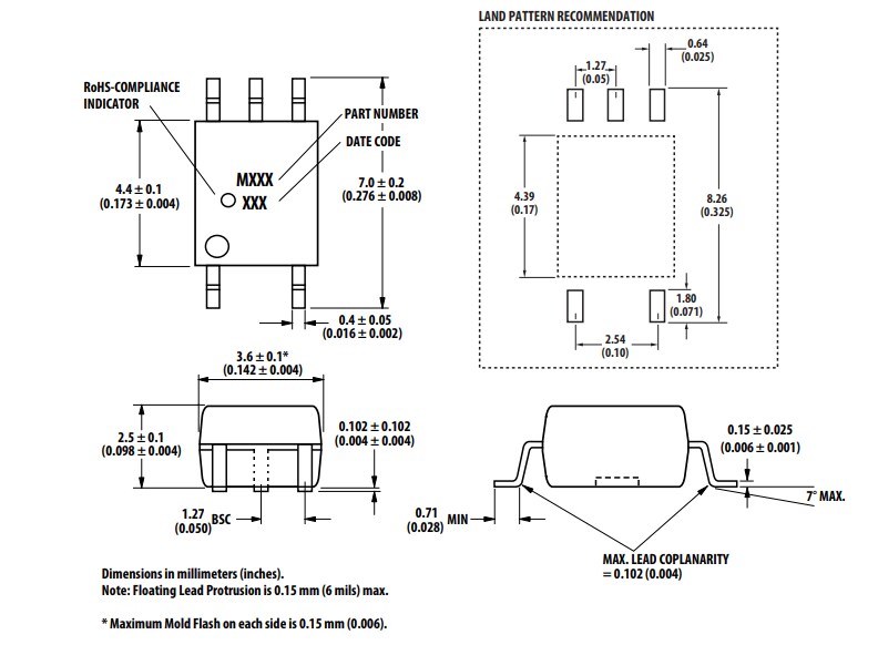 Mechanical Drawing - Broadcom ACPL-M62L Ultra Low Power 10MBd Optocouplers